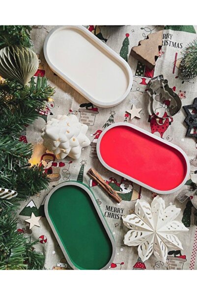 Orange Atelier 3-Piece Decorative Oval Concrete New Year's Eve Plate Jewelry Plate Candle Plate Organizer New Year New Year