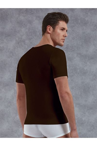 Doreanse Men's Brown Modal Deep V Neck Short Sleeve t Shirt