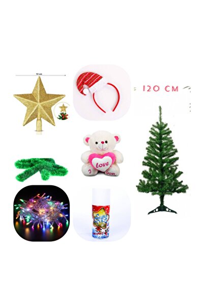 Yıldız Süs Yılbaşı Ağacı Seti 120 Cm Çam Ağacı 40'lı Süs 100'lü Led Işık Kar ...