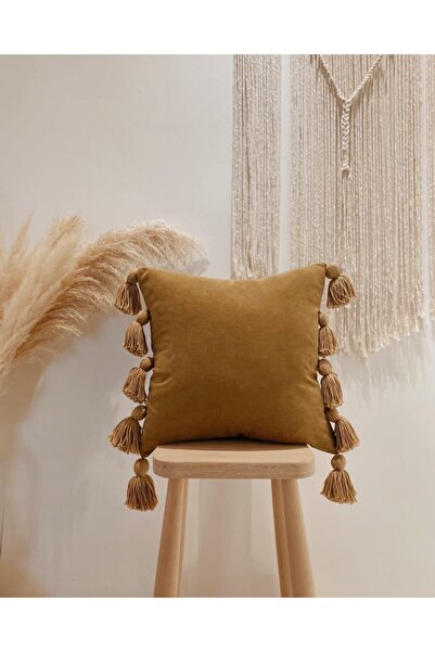 Hestia Home Κάλυμμα Μαξιλαριού Hestia Home Linen Caramel - Με Πολλές Φούντες,...