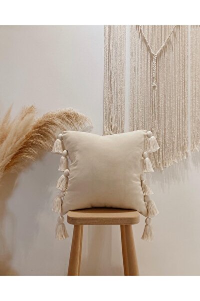 Hestia Home Hestia Home Kırlent Kılıfı Yastık Kılıfı Çok Püsküllü Keten Krem ...