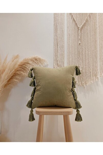 Hestia Home Hestia Home Kırlent Kılıfı Yastık Kılıfı Çok Püsküllü Keten Yeşil...