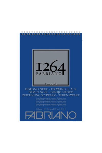 Fabriano 1264 Drawing Black Top Spiral Sketch Drawing Notebook Black Leaves 200 GrA4 40 Yp