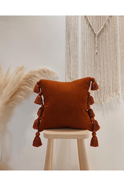 Hestia Home Hestia Home Kırlent Kılıfı Yastık Kılıfı Çok Püsküllü Keten Kirem...