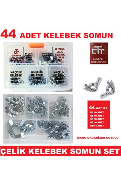 CEKSAN Kelebek Somun Çelik Kelebek Somun Seti 44 Parça-m4-m5-m6-m8-m10 Çelik Kelebek Somun Seti