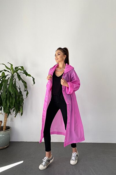 Genel Markalar Şeker Pembe Çıt Çıt Detaylı Şeffaf Yağmurluk