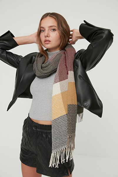 Trendyol Collection Vícebarevný blokovaný měkký texturovaný dámský šátek TWOAW22AT0050