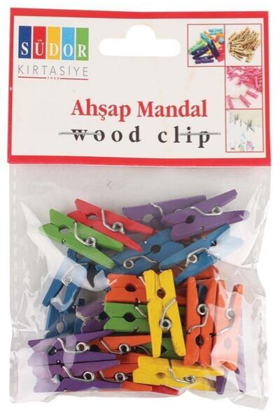 Südor Renkli Ahşap Mandal Küçük Mini Mandal (30 Adet) Bs-99