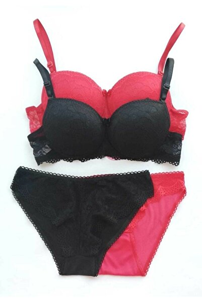 Asel 2-dijelni podstavljeni Sa žicom grudnjak set crveno-crni
