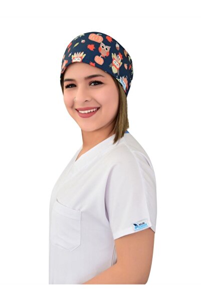 Nur Ortopedi Lacivert Kabaklı Baykuş Desenli Doktor Hemşire Aşçı Bonesi