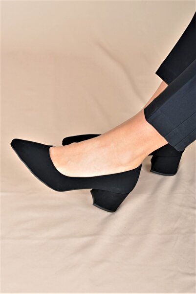 ALİS DRESS Süet Siyah 6 cm Kalın Topuklu Stiletto