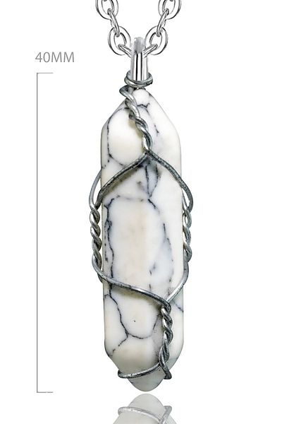 Tesbih Atölyesi Certified Nail Model Natural Howlite Stone Necklace - Wire Wrapped