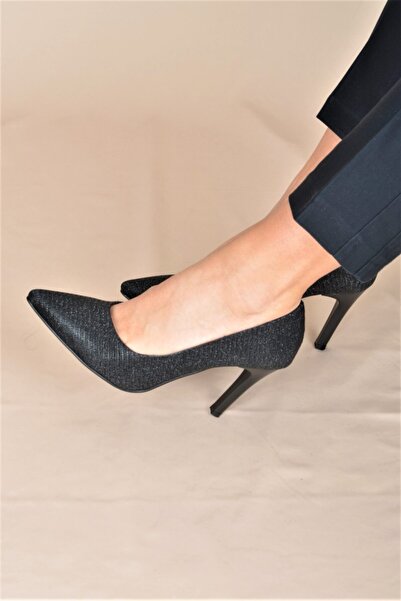 ALİS DRESS Simli Siyah 9 cm Topuklu Stiletto