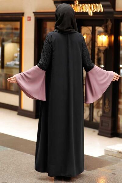 Neva Style - Dried Rose Hijab Abaya with Sleeves Detail 55510gk