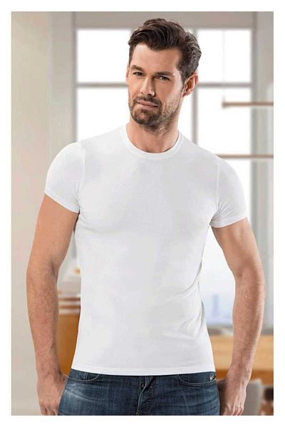 Anıt White Modal Crew Neck Men's Undershirt - Half Sleeve 1203