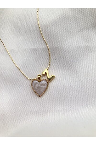 Asia by Leuvoié Kadın Altın Kaplama Sedef Kalpli Z Harfli Kolye