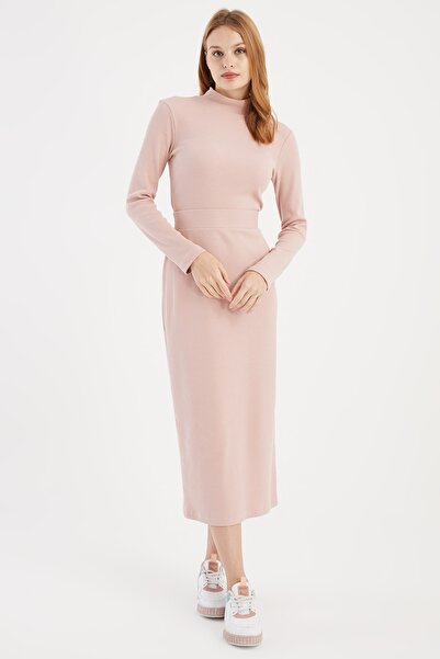 Hanna's by Hanna Darsa Kadın Pudra Ribana Balıkçı Yaka Örme Bluz