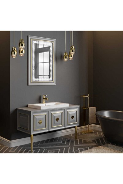 Belinza Davlos Banyo Dolabı Takımı Taş Gri Gold 120 Cm