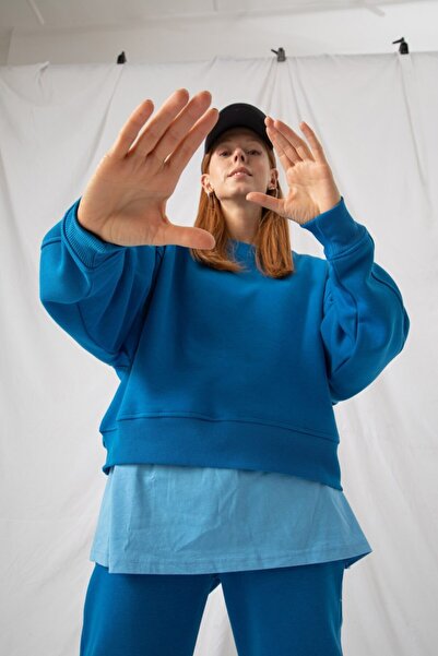 gothamvibes Kadın Vibe Oversize Mavi Sweatshirt