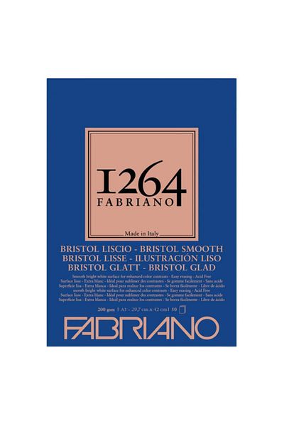 Fabriano 1264 Bristol Smooth Multi-Purpose Smooth Bristol Drawing Notebook Block 200 GrA3 50 Yp