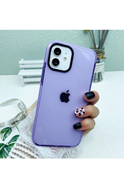 Molly Iphone 12 Uyumlu Lila Mua Renkli Şeffaf Silikon Kılıf
