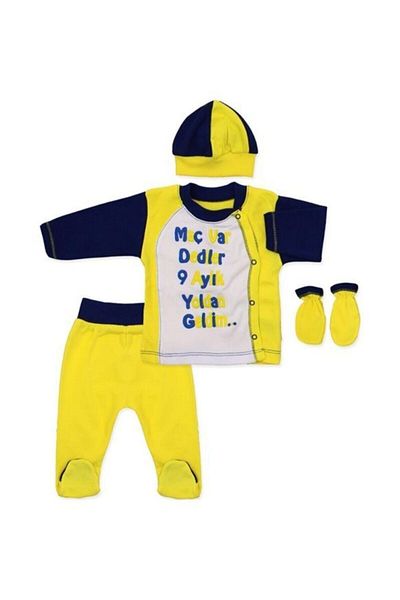 GÜLÜCÜK Unisex Baby Yellow Navy Blue 4-Piece Fan Hospital Exit Set