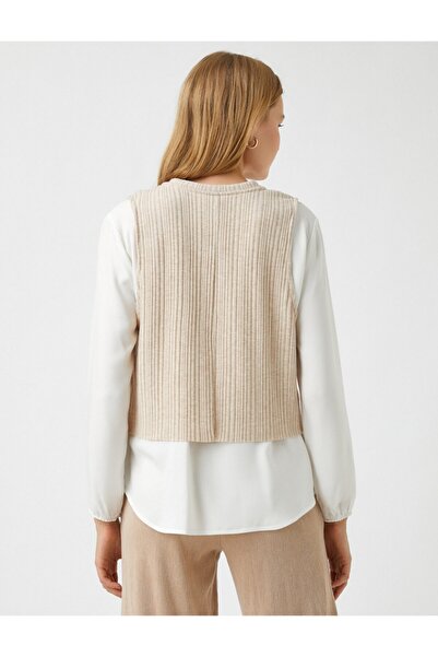 Koton Bluse mit Rundhalsausschnitt aus doppeltem Stoff