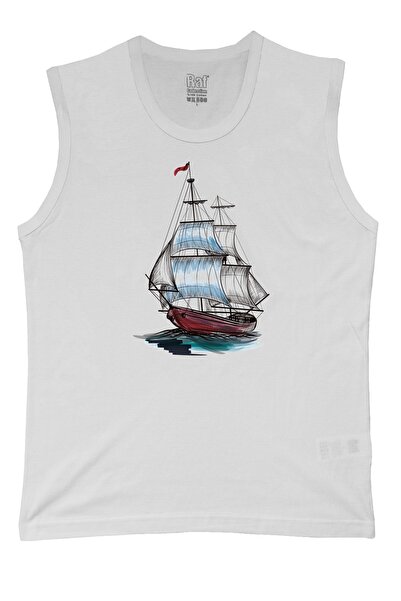 Raf Coll Tricou alb fără mâneci pentru bărbați, cu imprimeu digital