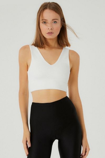 LAMODEMAPASS White V-Neck Crop Top