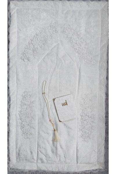 Lamazihome 3 Parça Krem Papatya Kadife Seccade 70*120 Cm Tesbih Cüz