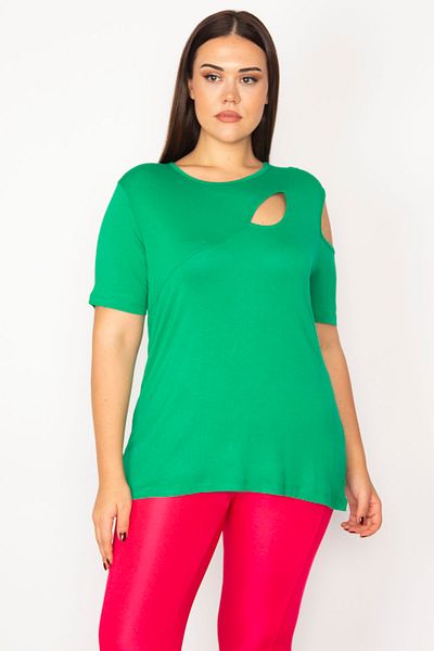 Şans Women's Green One-Shoulder and Low-cut Blouse 65N29512
