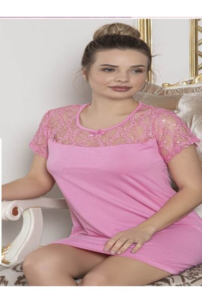 JENİKA Cămașă de noapte din bumbac pieptănat cu mânecă scurtă pentru femei