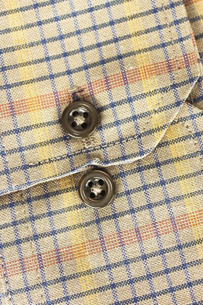 Varetta Men's Yellow Brown Classic Cut Checked Collar Buttoned Single Pocket Long Sleeve Shirt