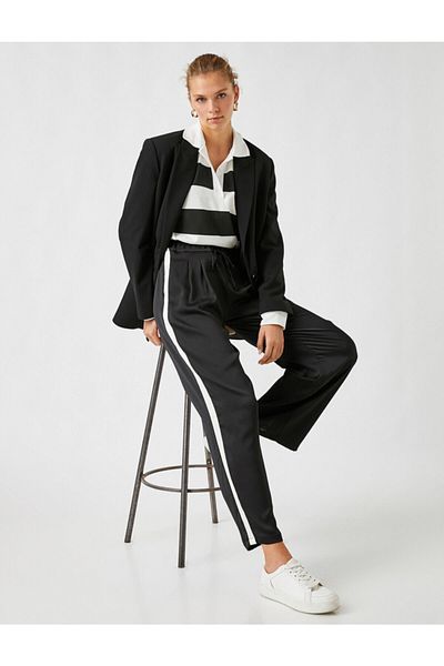 Koton Wide Leg Pleated Trousers with Side Stripes