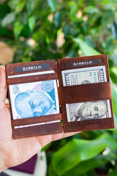 Garbalia Magic естествена кожа Rfid Blocker Unisex портфейл Magician Tan Card Holder