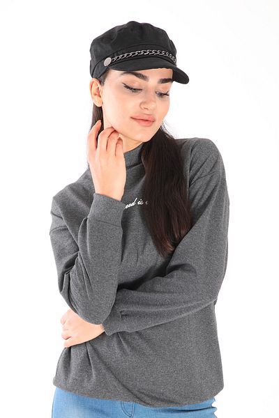 LadyColor Women's Winter Hat with Chain Accessories Stamped Fabric Sailor Hat Black