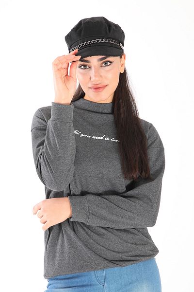 LadyColor Women's Winter Hat with Chain Accessories Stamped Fabric Sailor Hat Black