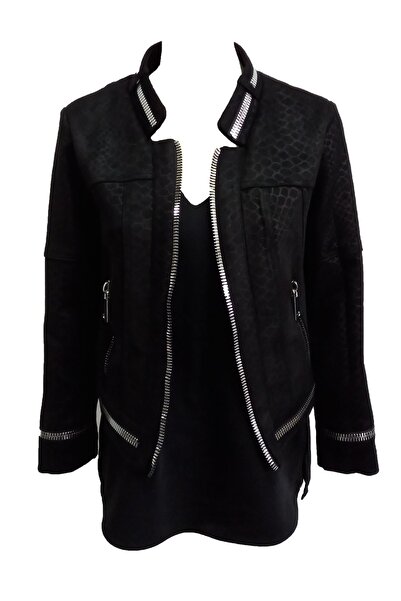 AYHAN Kadın Fermuar Detaylı Nubuk Ceket Siyah