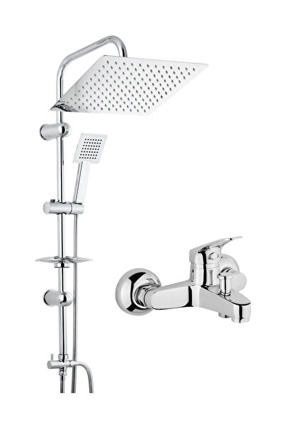 LORAMİX Krom Üsküp Batarya Duş Seti, Yağmurlama Tepe Duş Seti Bataryalı ( 5 Y...