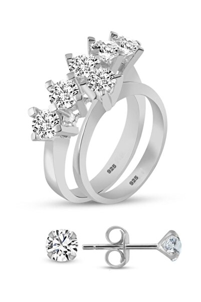 SARIASLAN 925 Ayar Gümüş Tektaş Yüzük Beştaş Yüzük Tektaş Küpe