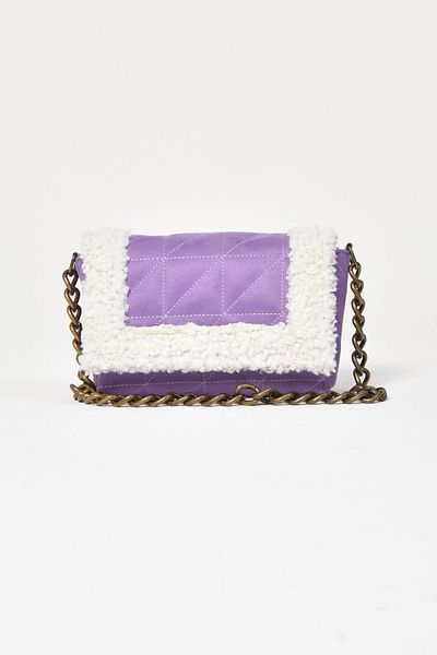 Çantacımstore Women's Faux Wool Detailed Quilted Thick Suede Shoulder Bag Lilac