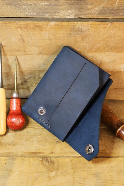 New Coast Leather 1900's Unisex Μπλε Γνήσιο Δερμάτινο Χειροποίητο Μινιμαλιστικό Κάτοχος Κάρτας