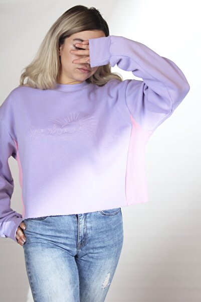 Ava Tekstil Ava Lila Crop Nakış Detaylı Örme Şardonlu Sweatshirt
