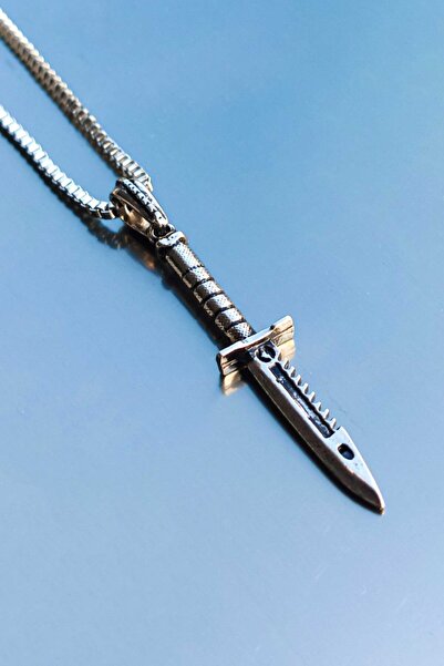 The Collection Antik Gümüş Kaplama Rambo Bıçak Erkek Kolye