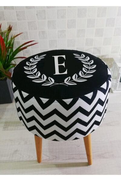 PufyHome Harf Serisi ( E) Özel Tasarım Gürgen Ayaklı Çok Amaçlı Dekoratif Puf...