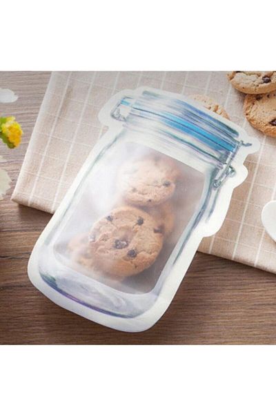 Senin Dükkanın 10 Large Size Jar Appearance Ziplock Storage Bag 600 Ml Blue