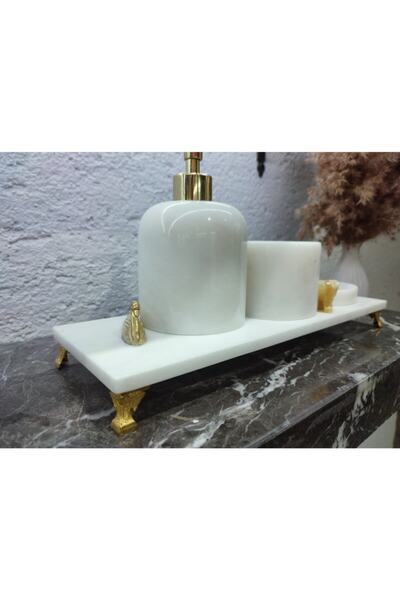 Sümeyra Marble Art Σετ μπάνιου Berin Natural White Marble 4 τεμαχίων