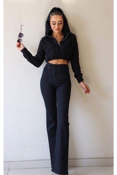 Ramrod Black High Waist Lycra Flared Jeans