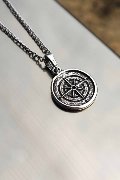 The Collection Pusula Model Eskitme Gümüş Kaplama Kolye