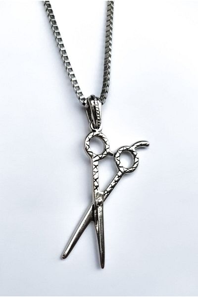 The Collection Barber Scissors Silver Men's Necklace